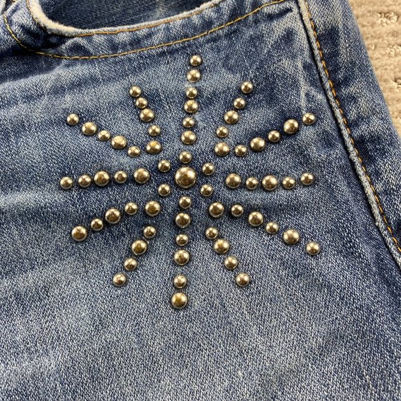 Vintage True Religion Jeans Women 29 Blue Denim Beaded Distressed Rip Ricky Pant - Picture 4 of 16